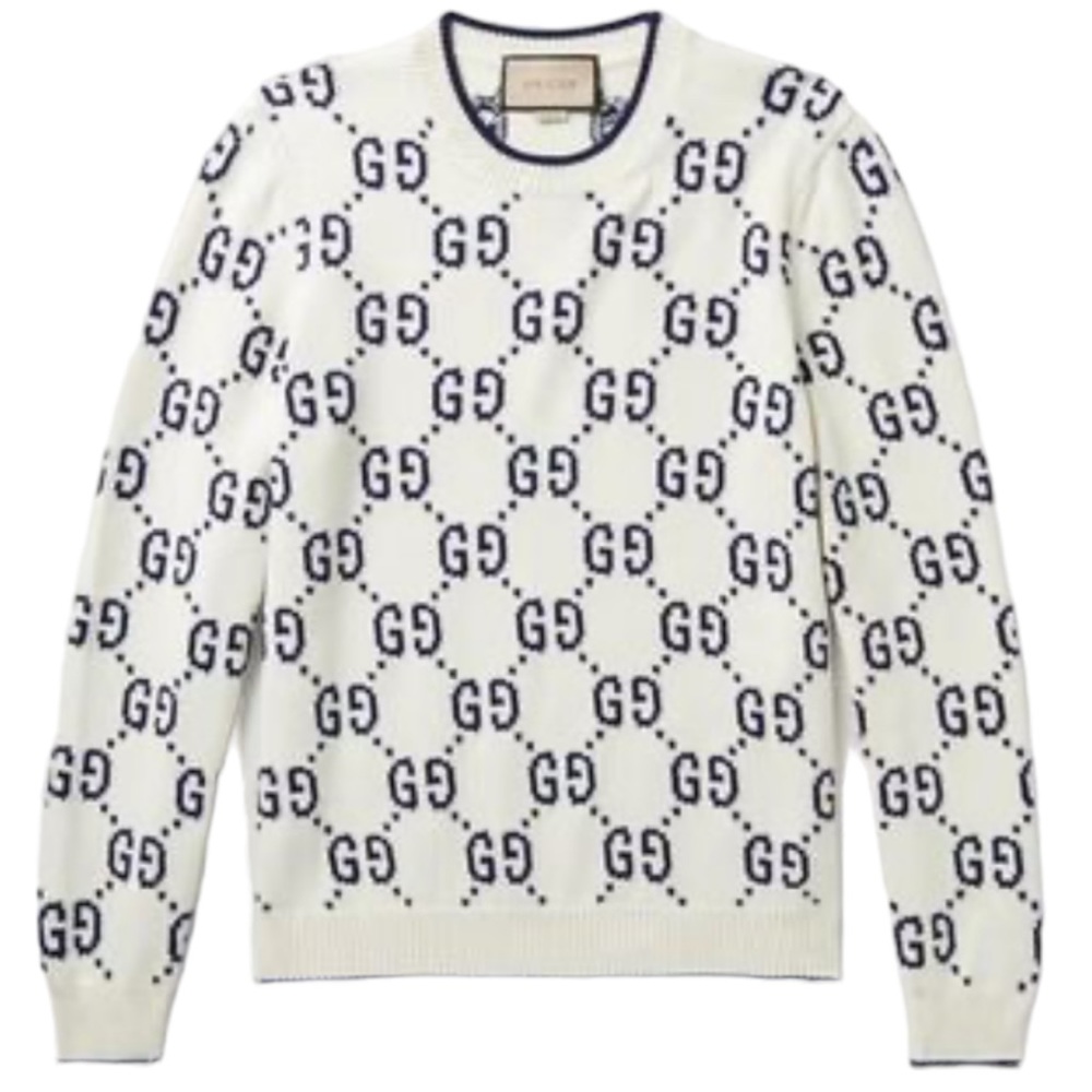 Gucci Men's White Logo Crewneck Sweater